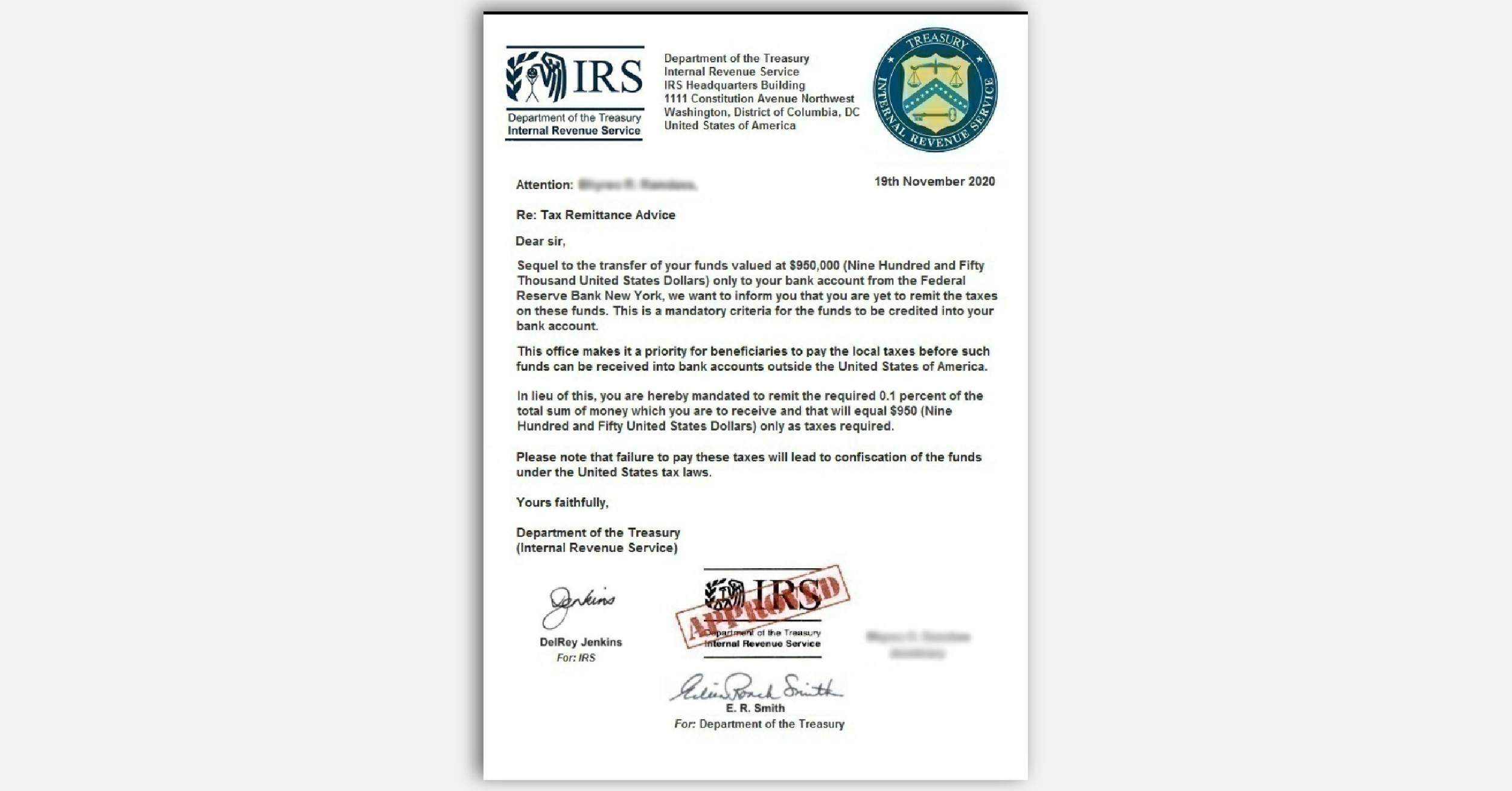FTC impersonator scam fake IRS letter