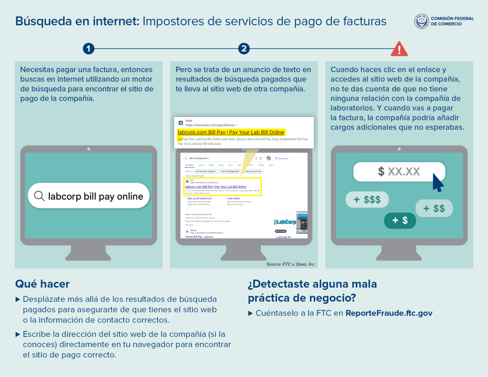 Búsqueda en internet: Impostores de servicios de pago de facturas