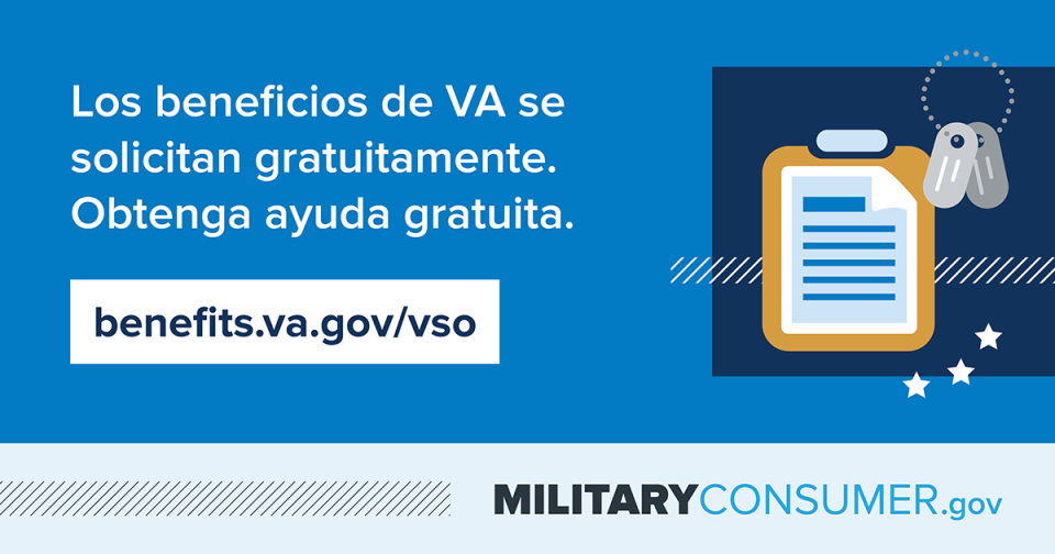 Los beneficios de VA se solicitan gratuitamente. Obtenga ayuda gratuita. benefits.va.gov/vso